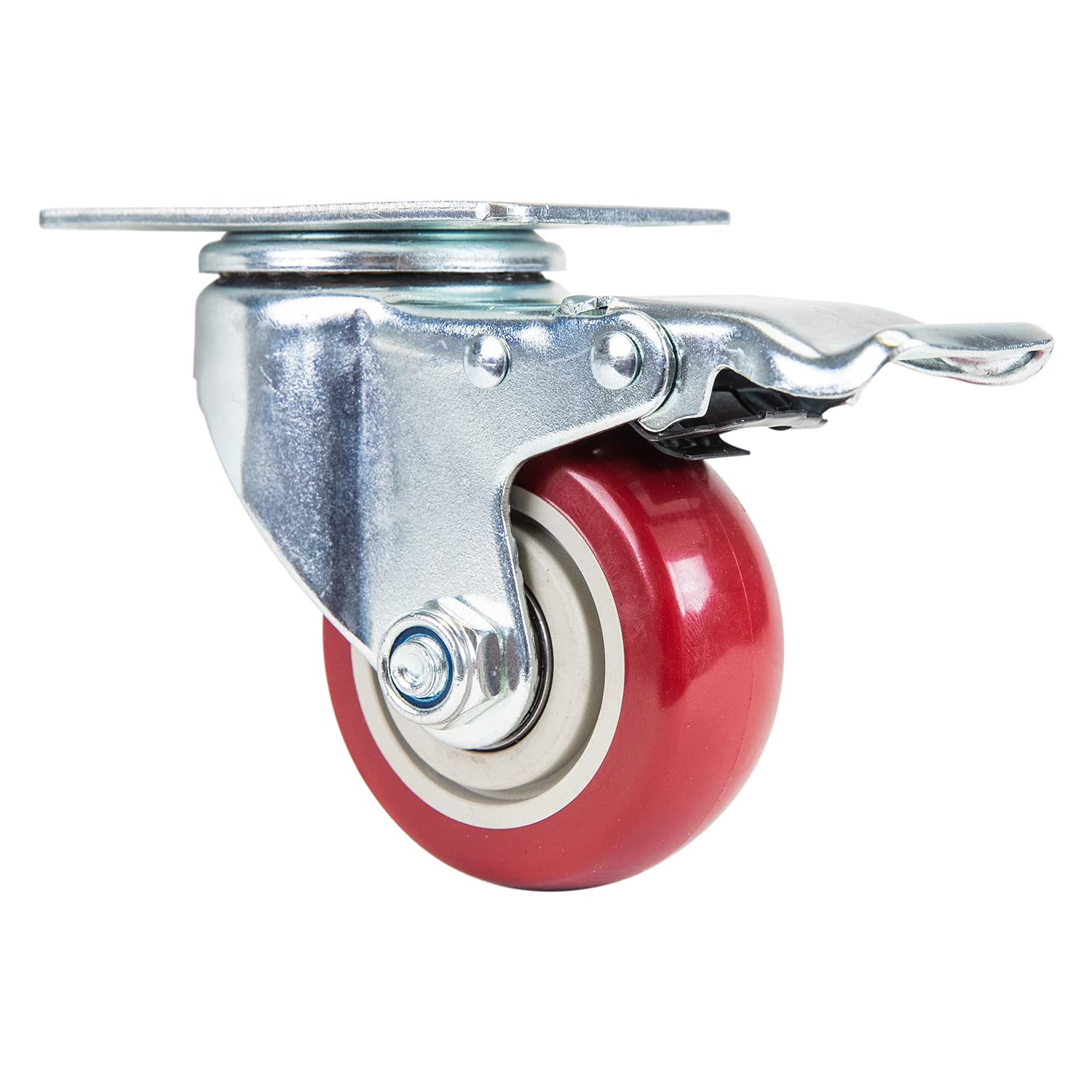 HMF 6710 Roues lourdes avec frein en polyuréthane | 4 pièces | 75 mm | jusqu'à 400 kg | Rouge