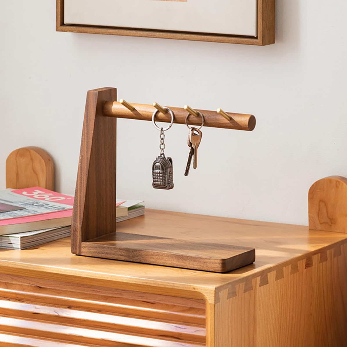 Soporte Práctico para Llaves de Nogal Negro, Estable y Retro para Hogar