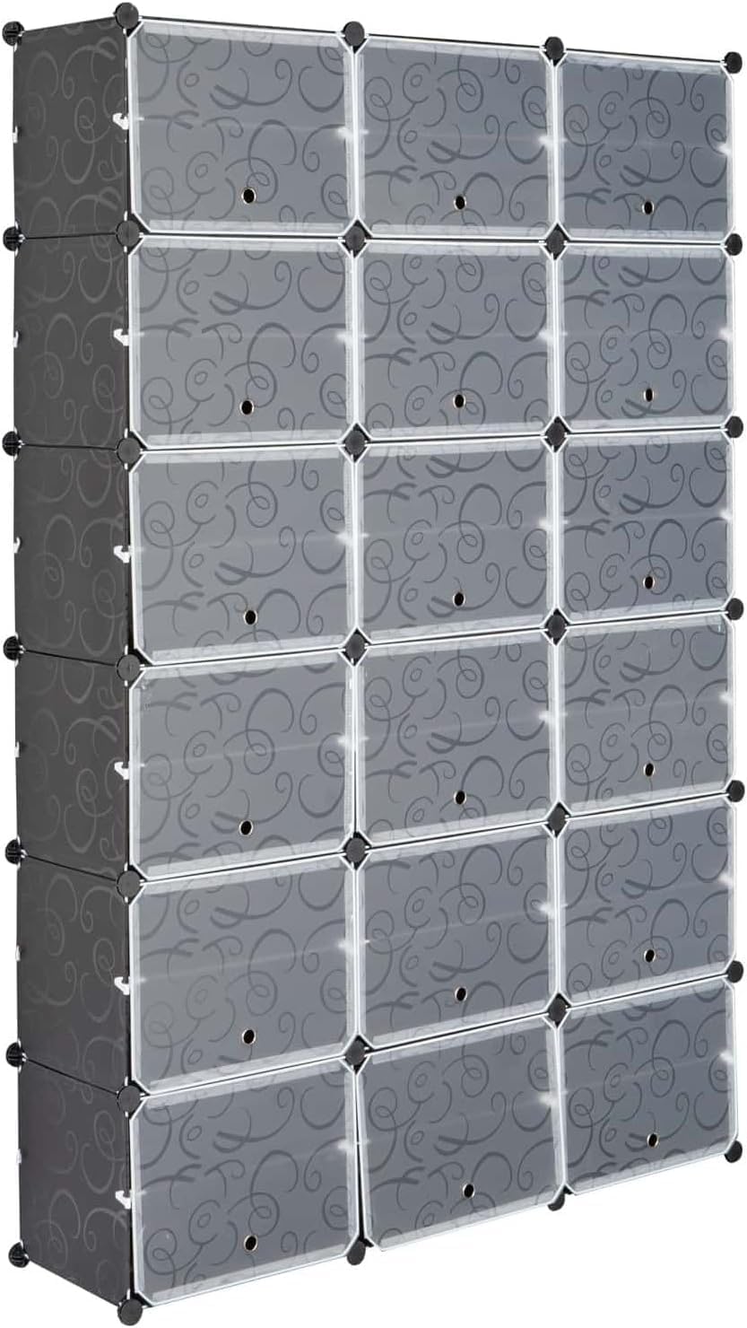 12-Tier 72 Pairs Portable Shoe Rack Organizer 36 Grids Tower Shelf Storage Cabinet Stand Expandable Multi-Purpose Cube for Heels, Boots, Slippers (Black)
