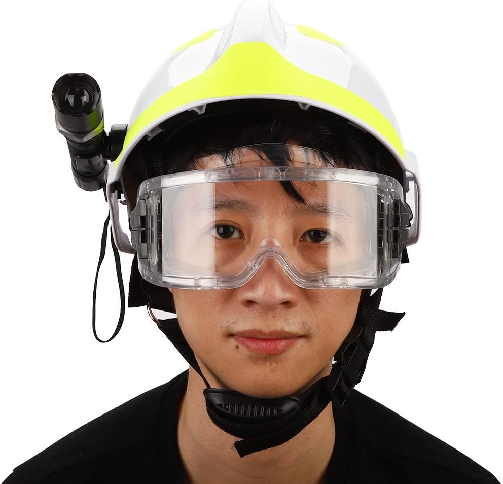 Fighter Helmet, Professional Safety Helmets Anti Impact Fighter Hard Hat with Headlamp for Miner, Ship, Oil Worker, White