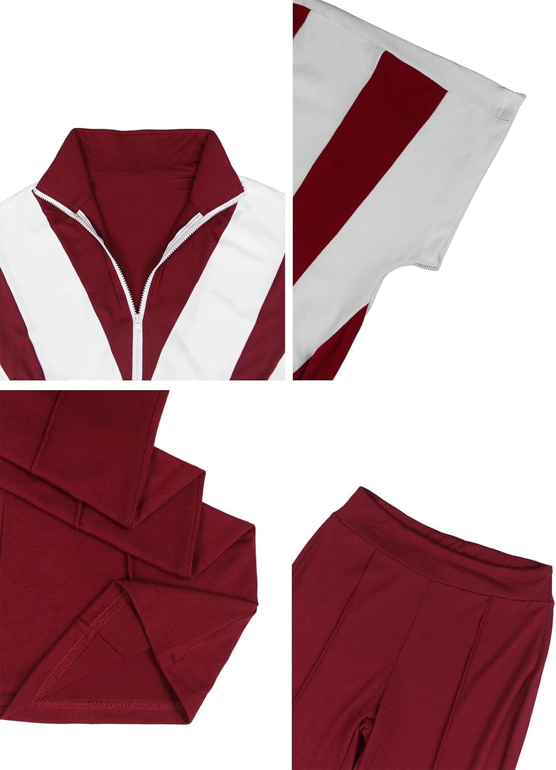 KANSOON 2 Piece Sets For Women Summer Color Block Zipper Short Sleeve Crop Top And Flare Pants Y2k Matching Outfits - Image 7