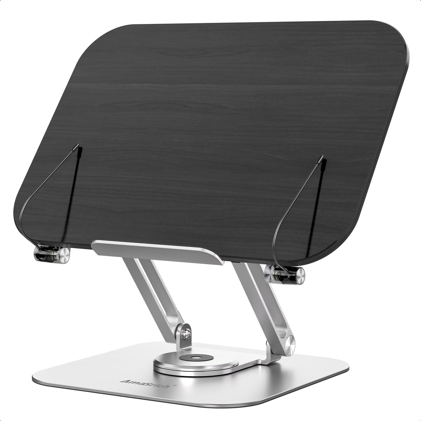 Book Reading Stand, Book Holder Hands Free, Adjustable Cookbook Large Document Holders for Desk with 360° Rotating Base & Page Clips, Foldable Desktop Stand for Desk Kids,Computer,Textbook