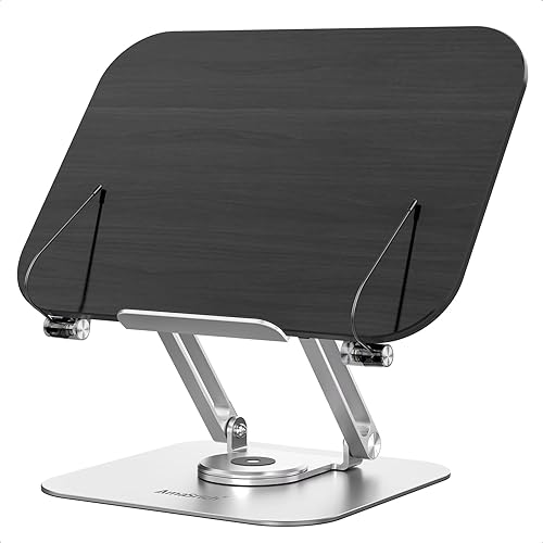 Soporte de libro acrílico para lectura, soporte ajustable Amasrich con base giratoria de 360 y clips de página, triturador de escritorio plegable