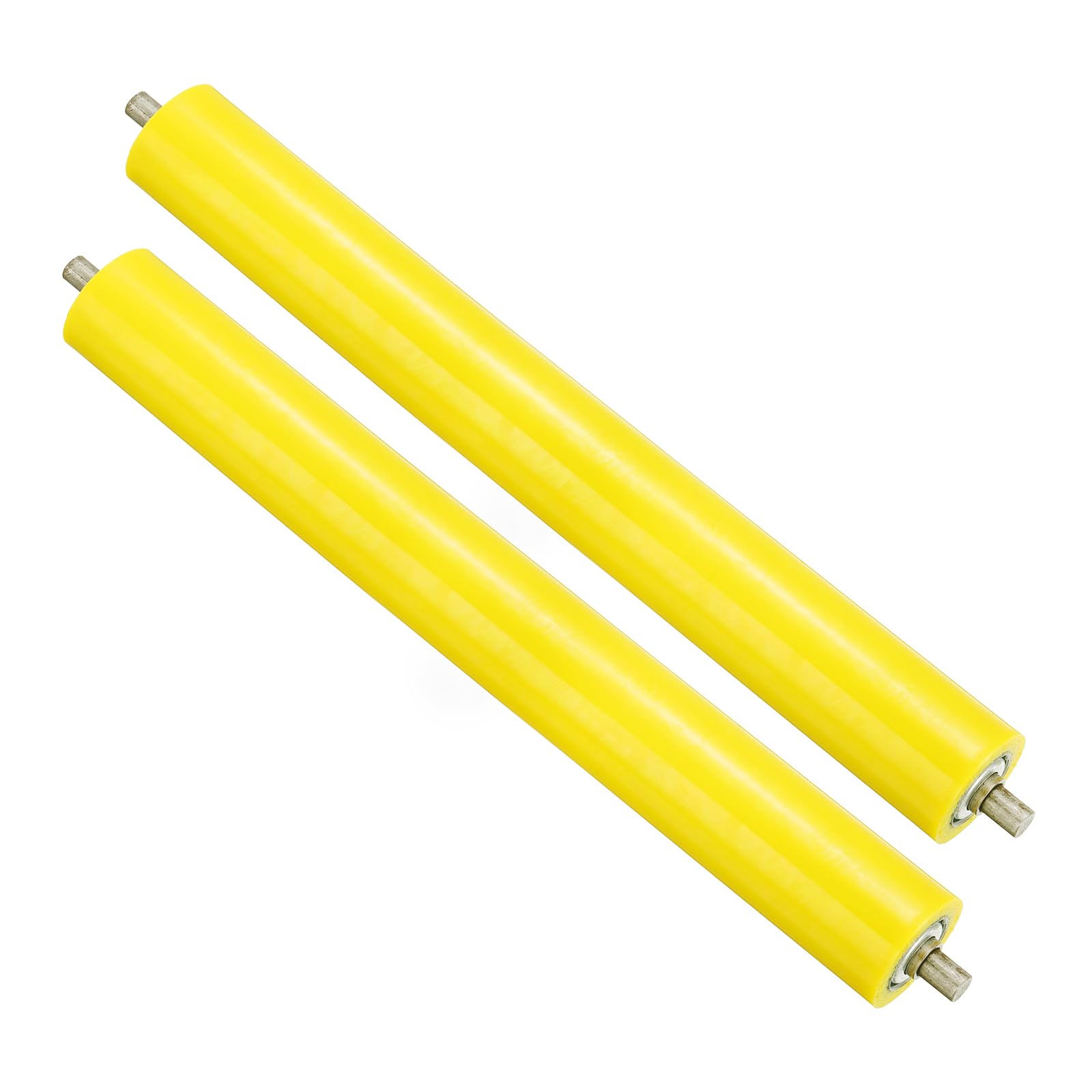 PATIKIL Polyuréthane Revêtement Convoyeur Rouleau 2" Diamètre 16" Longueur, 2 Paquet Inox Acier Transmission Remplacement Pièce Galvanisé Fin, Jaune