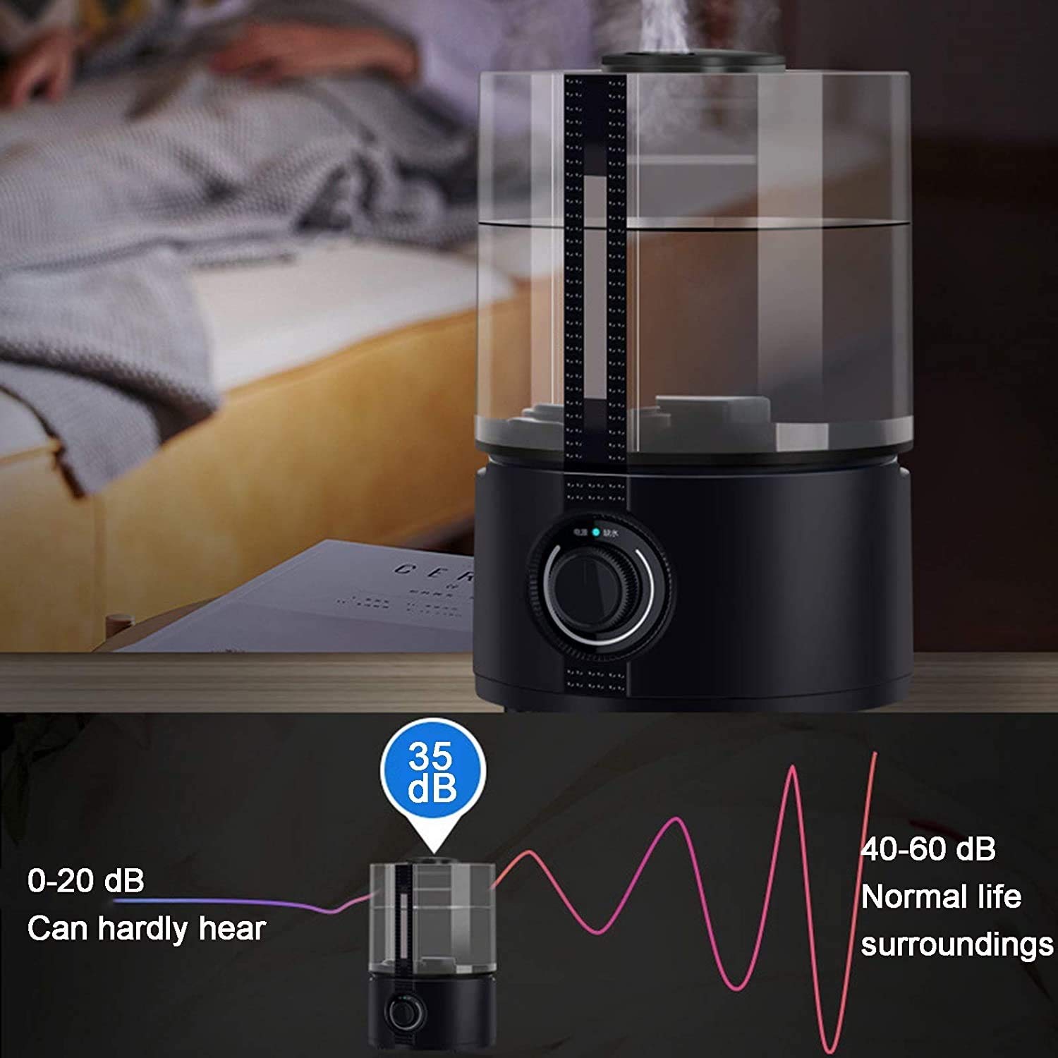 Humidificador 5L Humidificador de niebla fresco para dormitorio, humidificador ultrasónico para habitación grande, humidificador tranquilo para bebés, humidificador de aire con nivel de niebla ajustab