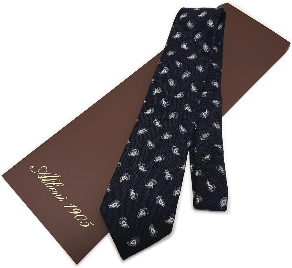 新品タグ付Albeni 1905 アルベニ ネクタイ ネイビー茶 イタリア製