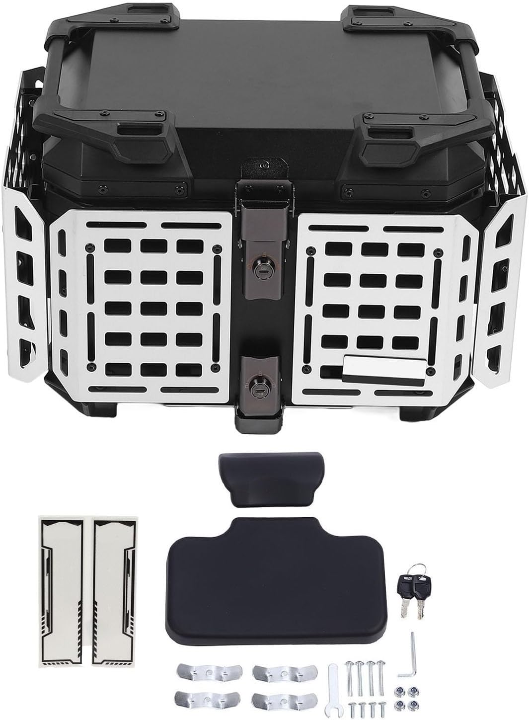 Rear Luggage Box with Enhanced Shockproof Protection, Aluminum Alloy Material for All Riders (Black and Silver)