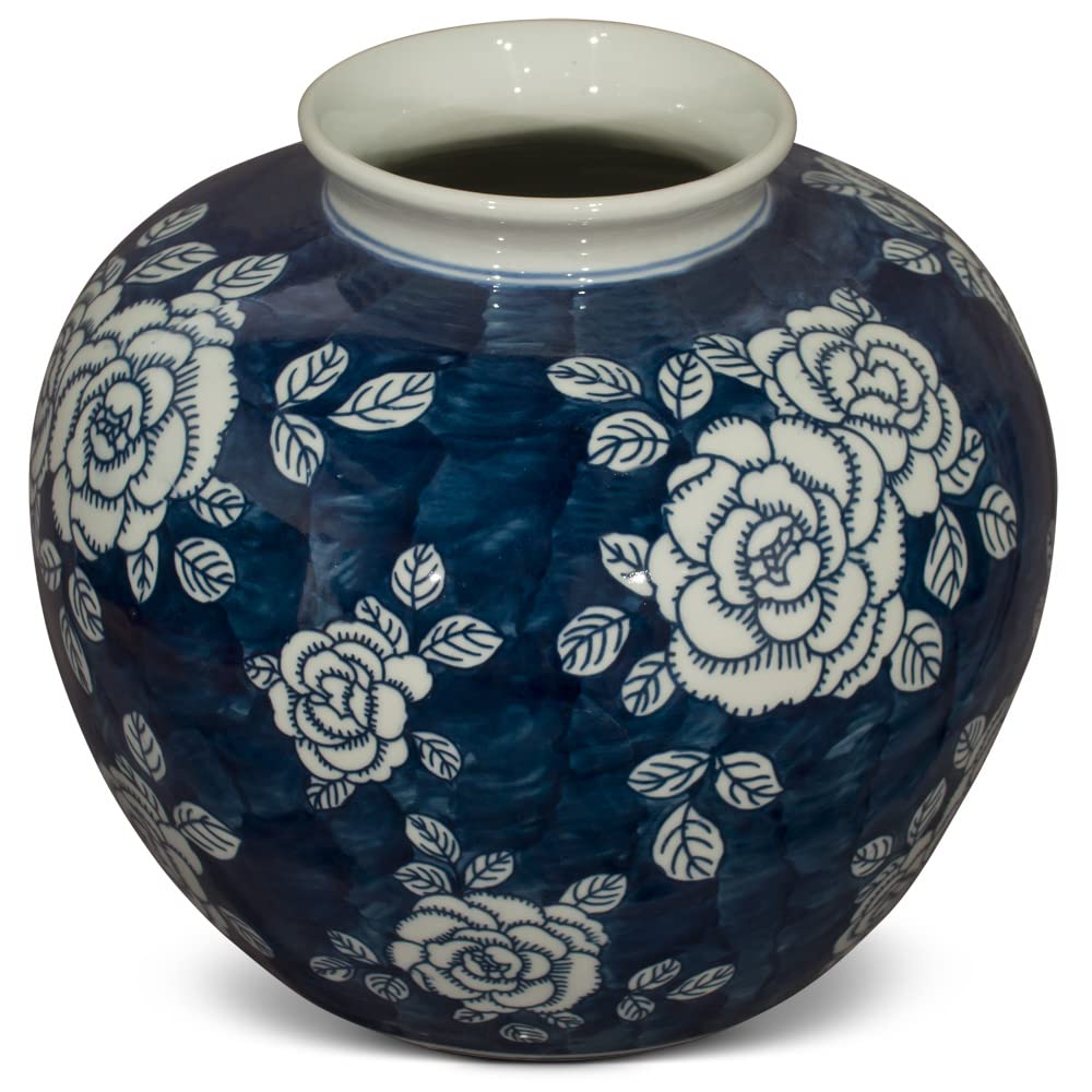 China Furniture Online Blue and White Peony Flower Design Chinese Porcelain Jar