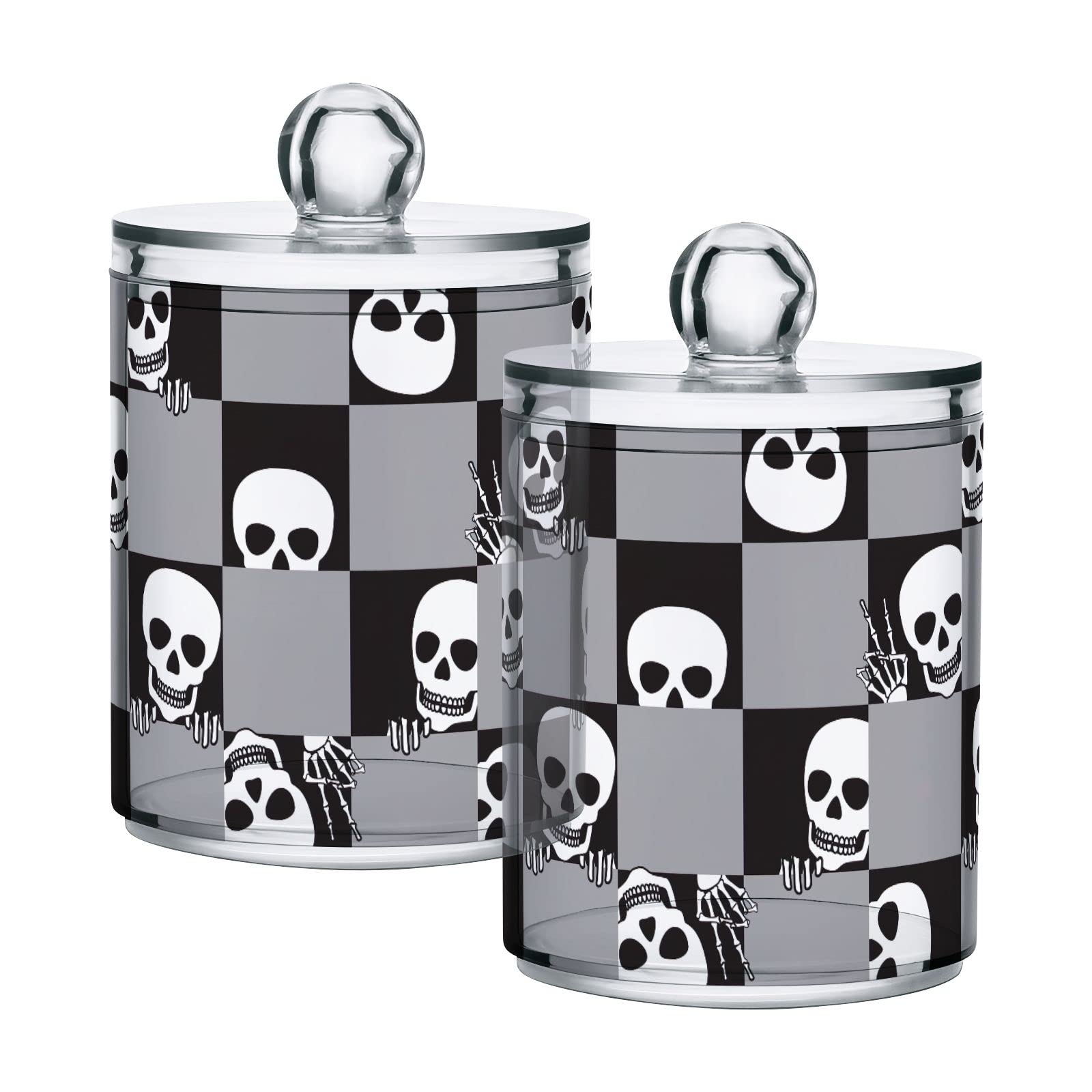 GAIREG Halloween Skeleton Looks out Square Plastic Bathroom Jars for Cotton Ball, Cotton Swab, Floss Picks, Hair Clips