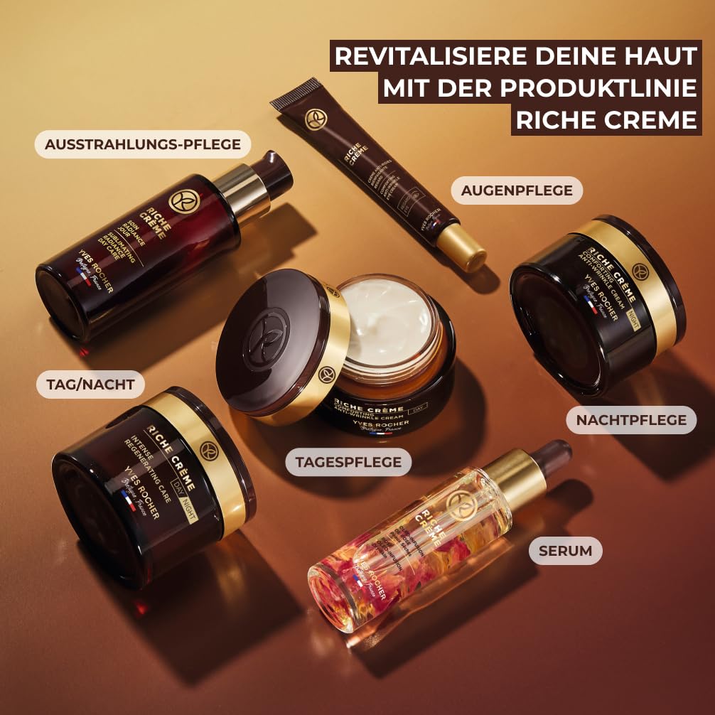 Yves Rocher RICHE CRÈME – Pflege-Duo Gesicht & Augen – Regenerierende Anti-Aging Pflege – Intensive Nährung & Hautkomfort – Pflege mit Öl aus 1.000 Rosen – Gesichtscreme 75 ml + Augencreme 14 ml