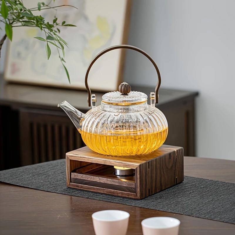 Image of Premium Glass Teapot 1000ml for Loose Leaf Tea - Heat Resistant Borosilicate Kettle with Wooden Handle, Removable Filter & Drip-Free Spout, Ideal for Green, Black Tea
