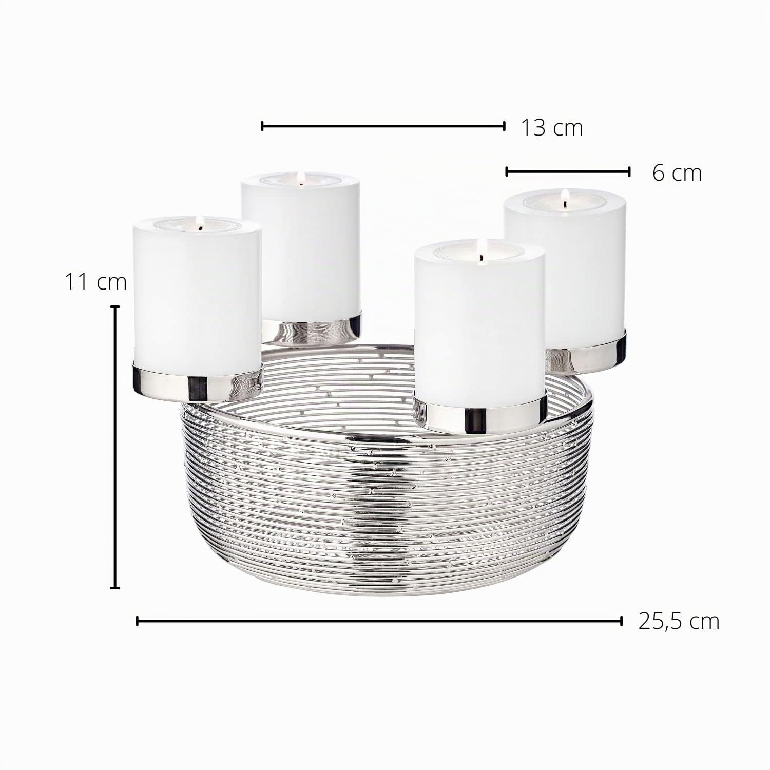 EDZARD Adventskranz Rio, Edelstahl vernickelt hochglanzpoliert, Durchmesser 26 cm, für Stumpenkerzen ø 6 cm