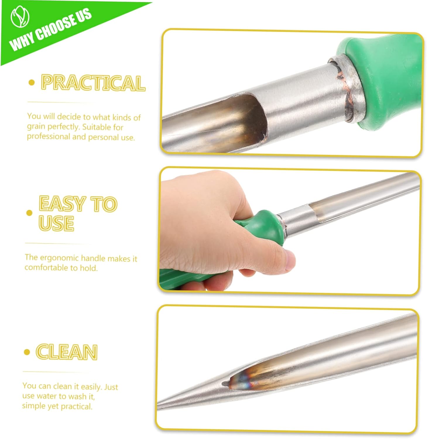 BESPORTBLE 10pcs Plastic Handle Grain Probe Sampler for Corn and Rice Stainless Steel Sampling Tool for Easy Detection and Testing of Cereals