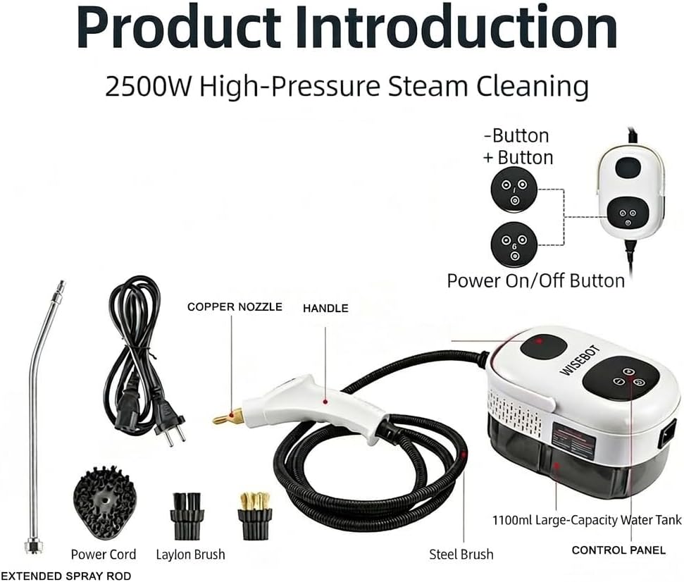 Professional Handheld Steam Cleaner, 6-Level Adjustable High-Pressure Steamer, 15s Fast Heat-Up, Portable Multi-Surface Cleaner with 5 Accessories for Grout, Tile, Car & Home