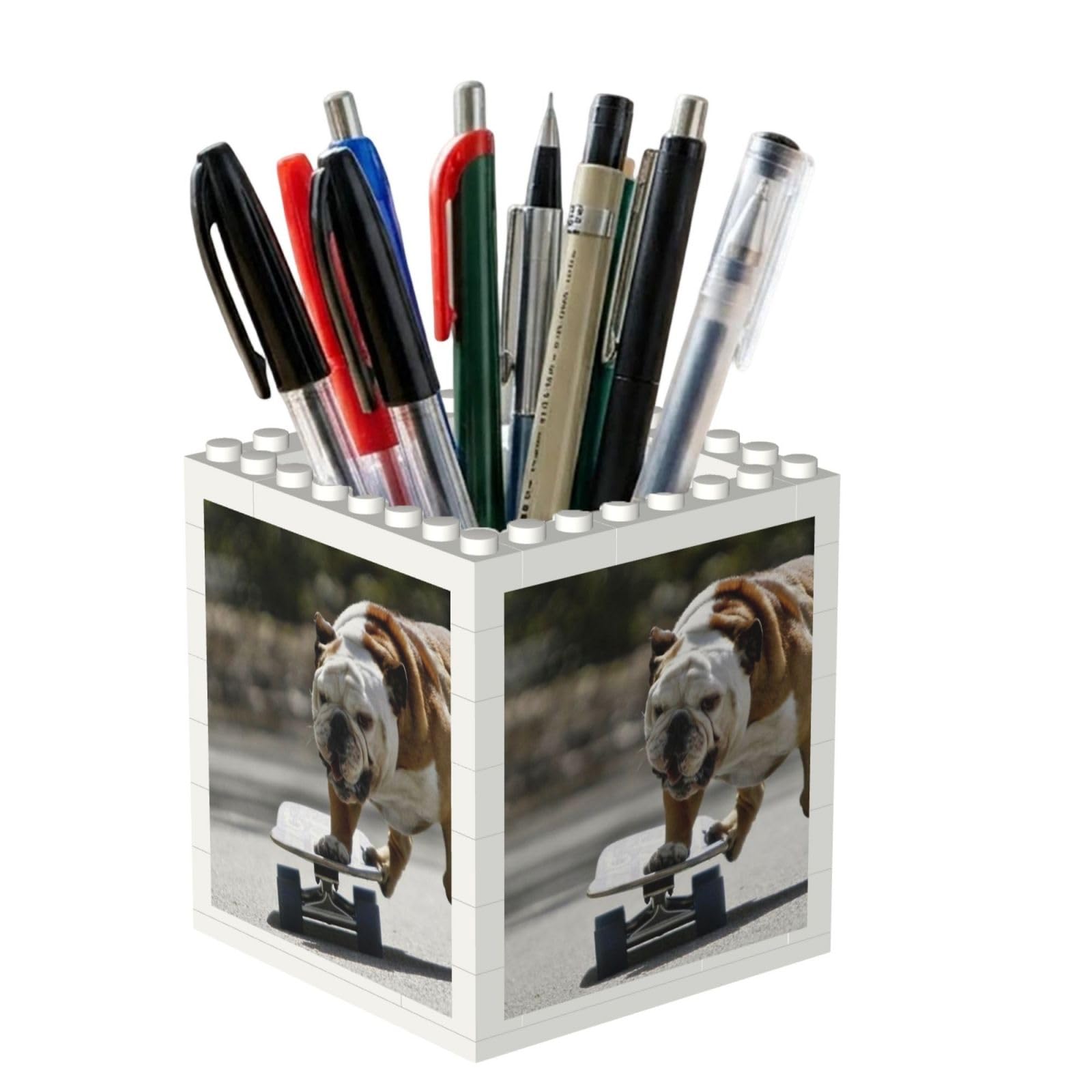 Poadnly English BullDogs Bokeh Skateboard Pets English, Pen Pot Pencil Holder for Office Home School, Compact Desk Organiser for Office Stationery
