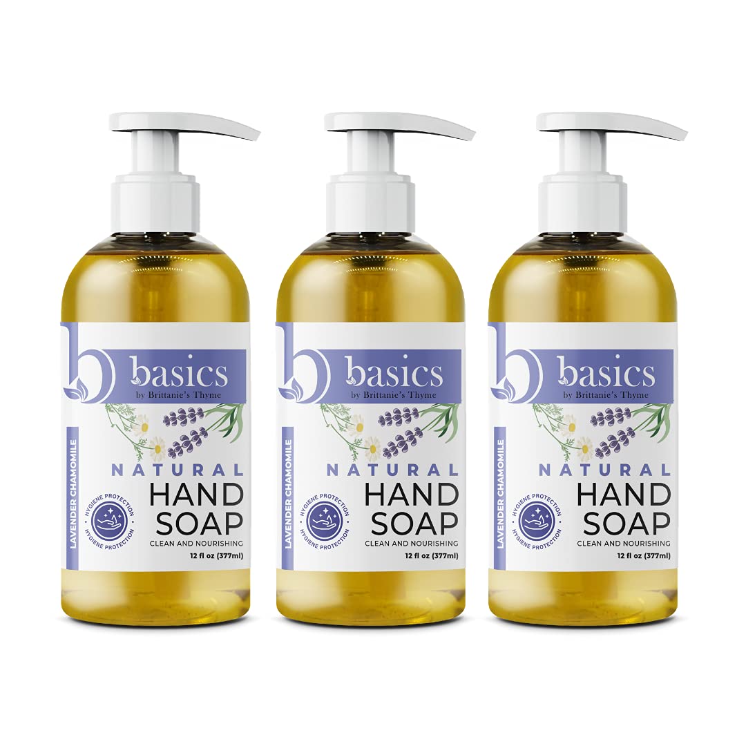 Brittanie's Thyme Basics Natural Olive Oil Hand Soap, Lavender Chamomile - 12 fl oz, Pack of 3 - Cruelty Free, Vegan, No Synthetic Additives, No Sulfates, Paraben Free, Phthalate Free