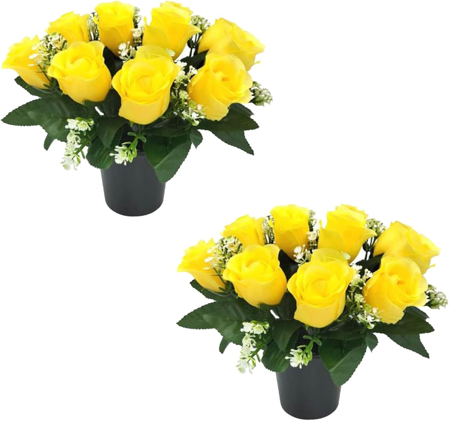 Homesecret Pack 2 Artificial Flowers for Graves | 12 Head Yellow Flower Pots | Perfect for Enhancing Memorial & Cemetery Decor | Improved Design for Funeral Elegance and Lasting Tribute. โ image 1