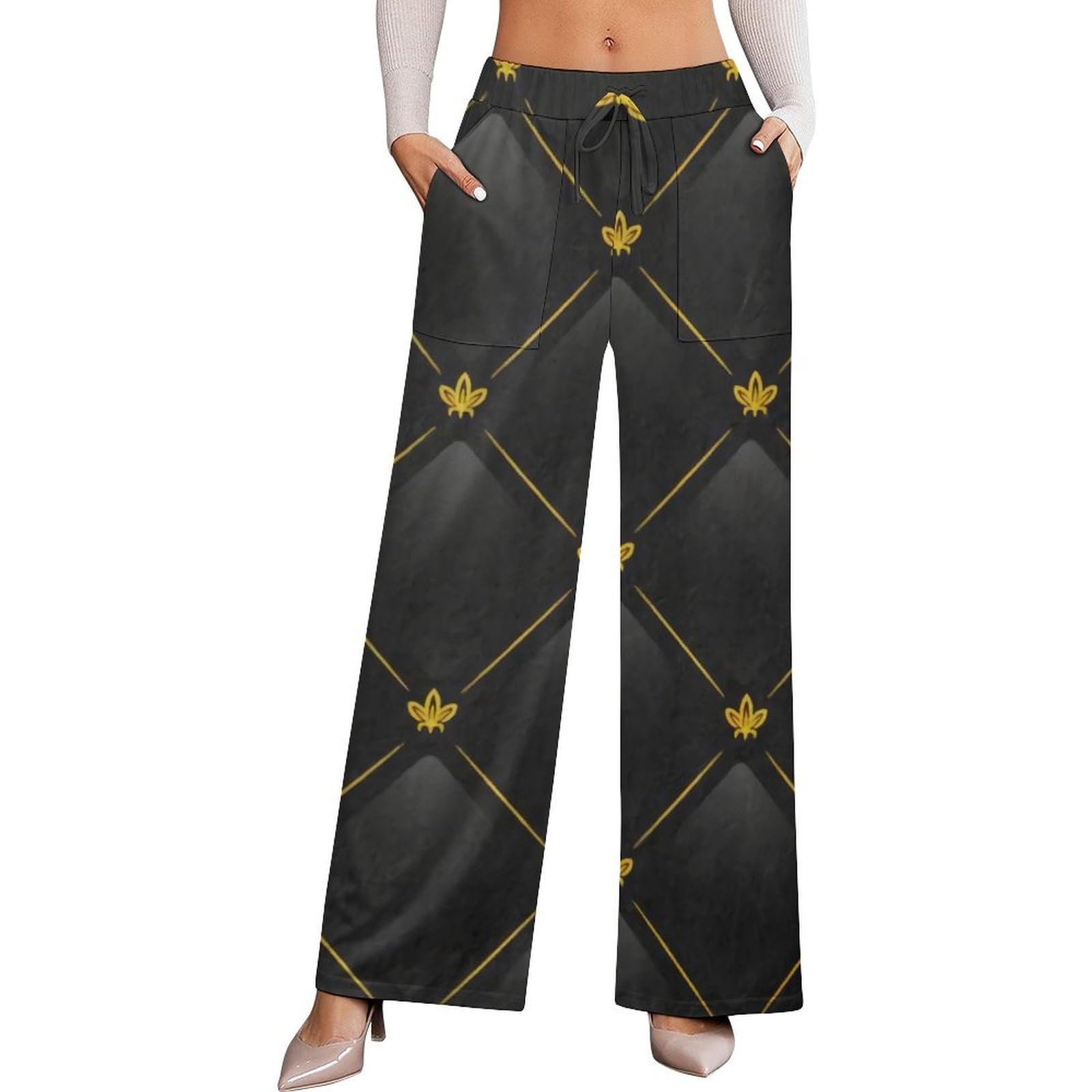Dyale Black and Womens Wide Leg Pants High Waisted Elastic Casual Sports Pants XS