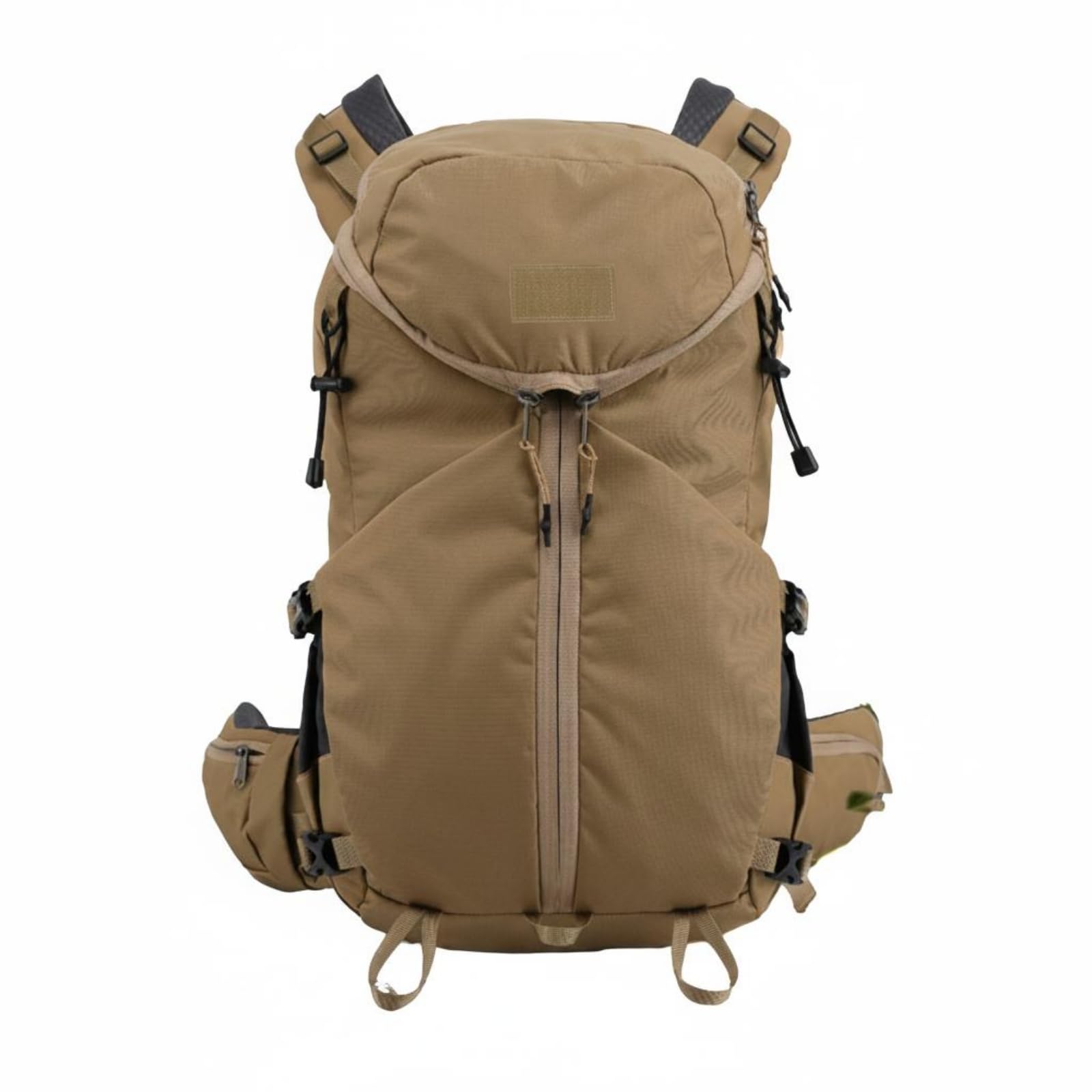 Padded Straps Hiking Backpack Zippered Compartment Travel Backpack Side Pockets Outdoor Bag Curved Top Flap, Khaki-picture-26