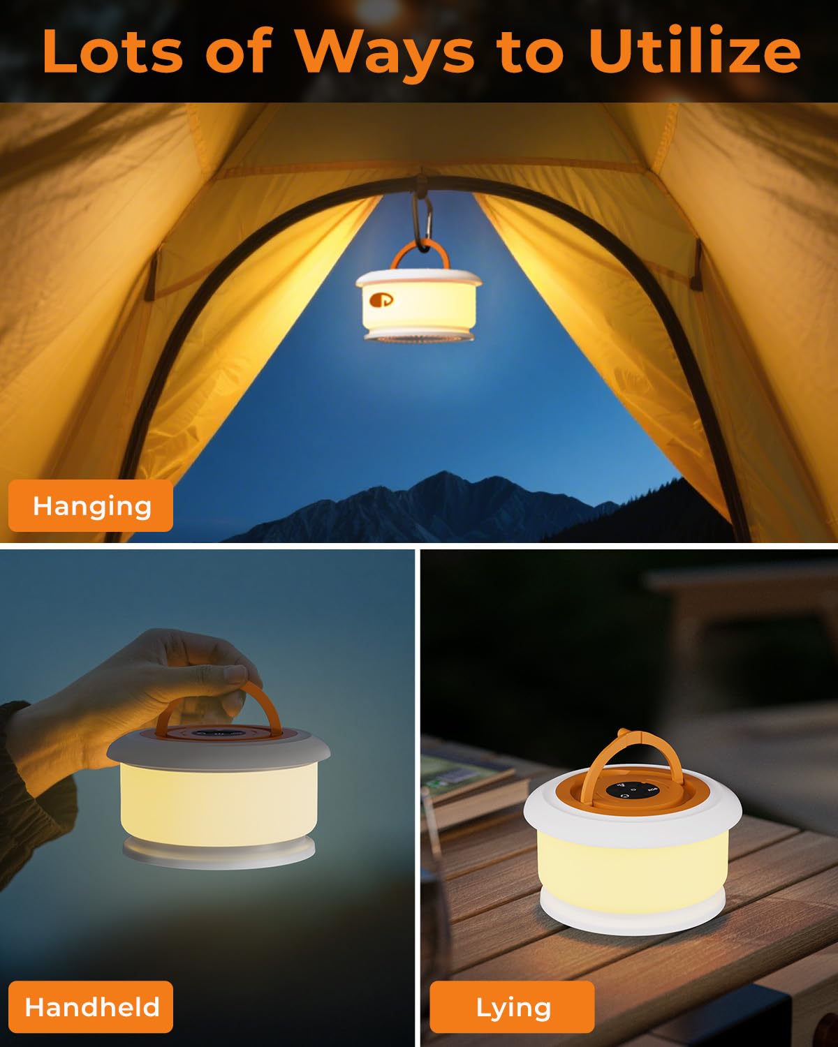 Guirlande lumineuse de camping, lampe flash RVB rétractable de 10 m, guirlande lumineuse LED rechargeable, étanche, lanterne portable à suspendre pour tente extérieure, patio, auvent, jardin