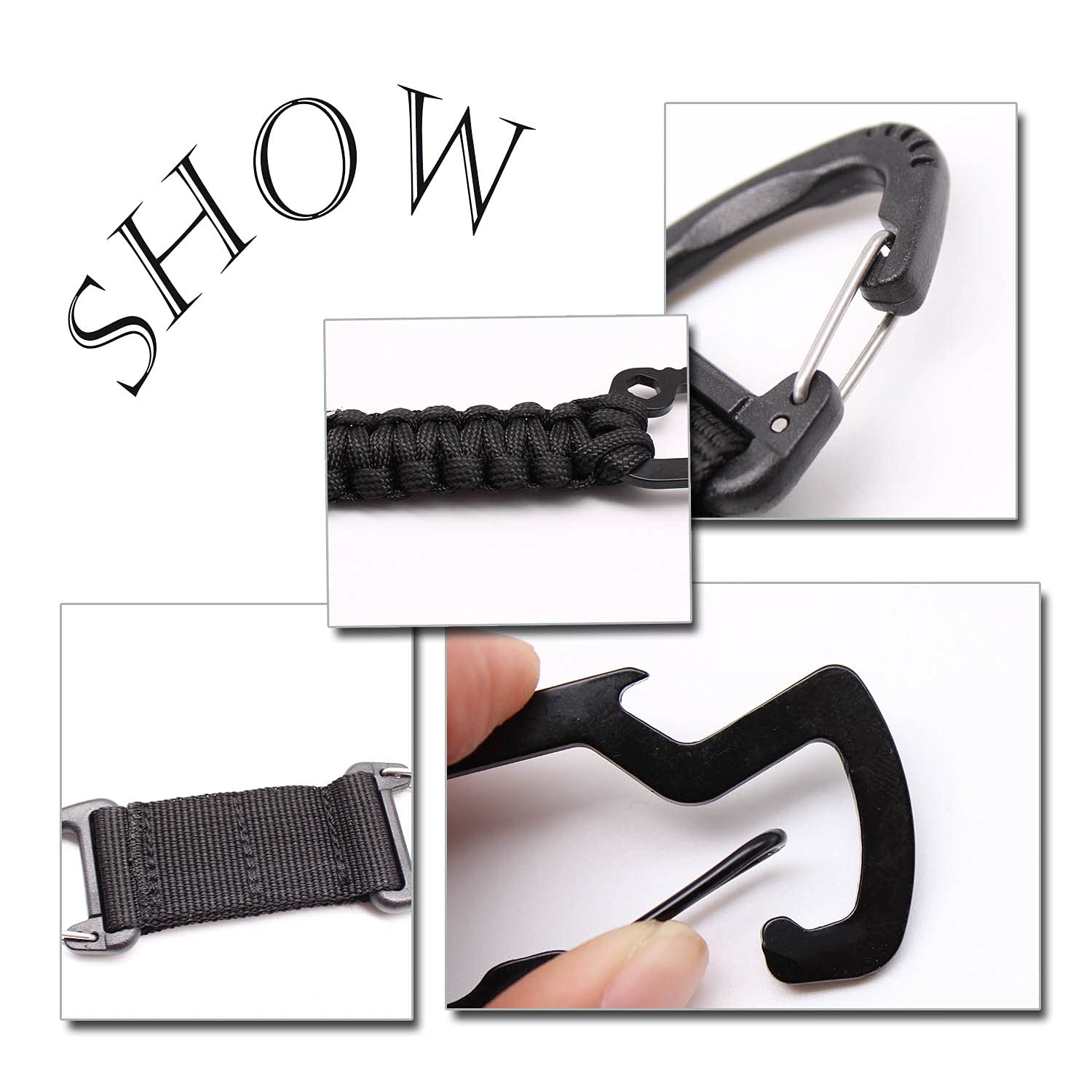2 portachiavi Paracord con moschettone, clip multifunzione Molle, portachiavi intrecciati con cordino è adatto per campeggio, escursionismo, caccia, pesca