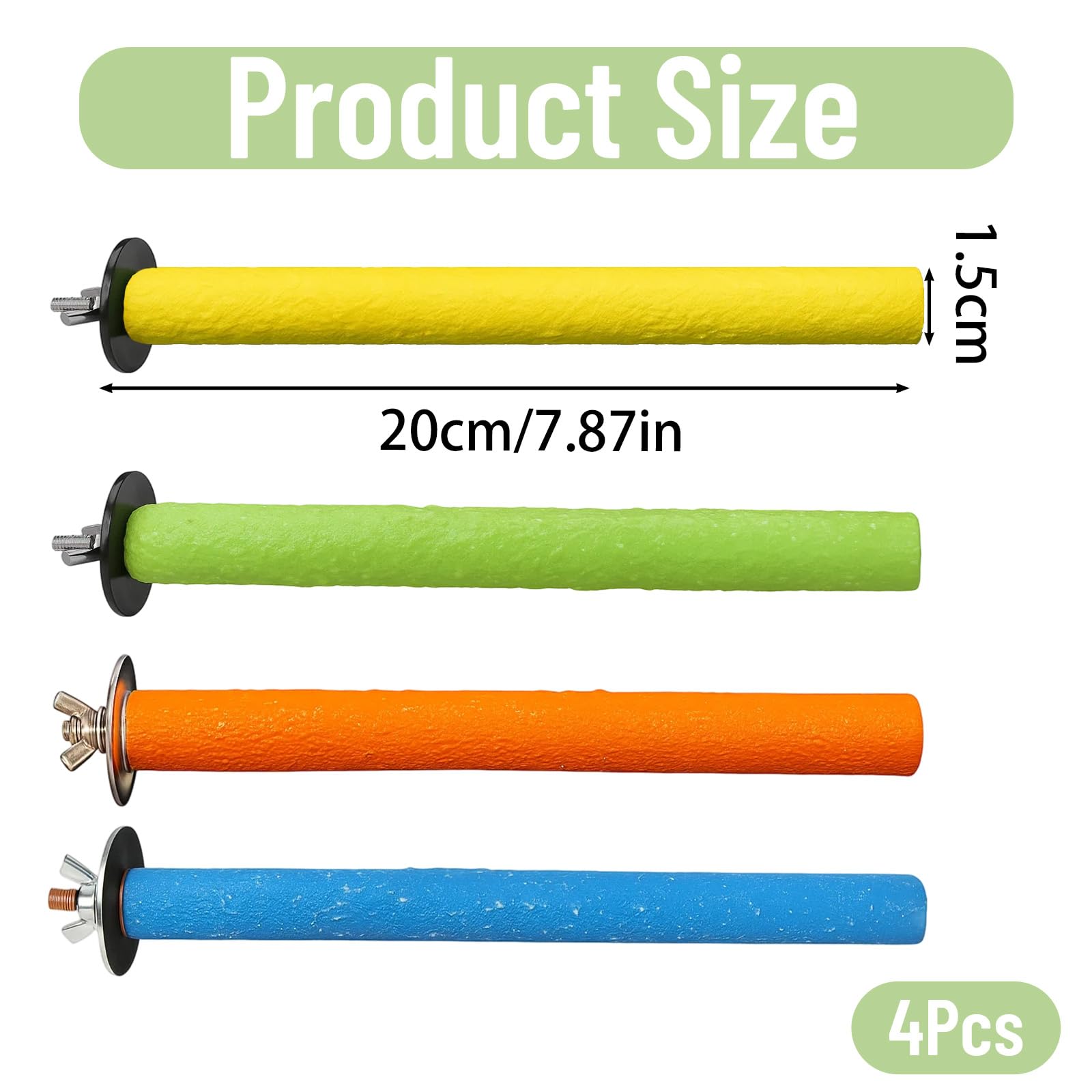 4 Bird Perches for Cage 20cm Parrot Perch Set for Small and Medium Birds Colorful Budgie Perches for Nail and Beak Maintenance Foot Exercise and Cage Enrichment (Blue - Image 2
