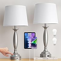 Vista 17 de Seealle Juego de 2 lámparas blancas para dormitorio, lámpara de noche de control táctil con USB C+A, lámparas de mesita de noche regulables de 3