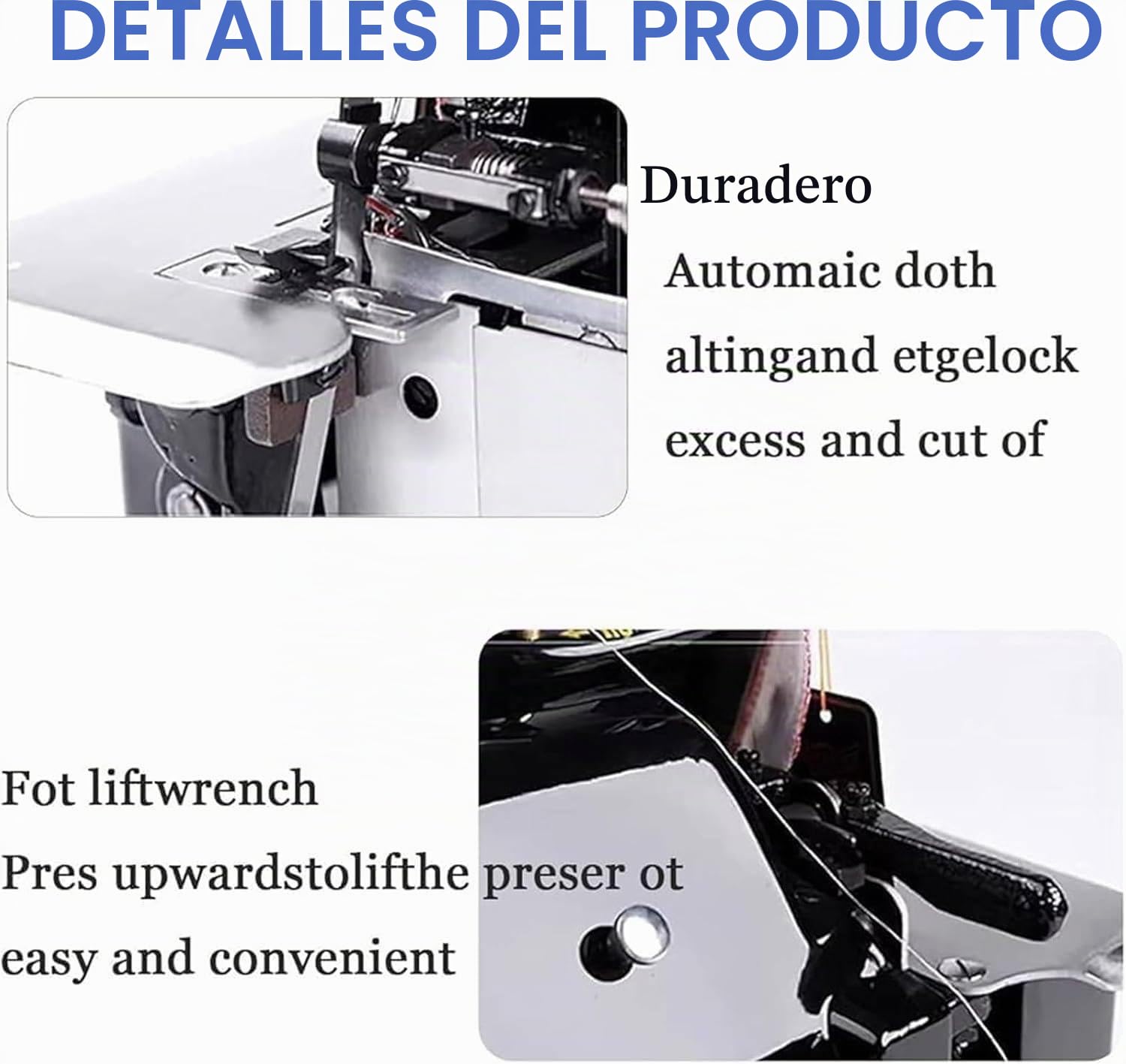Máquina Overlock, Remalladora Industrial de 3000 Puntadas por Minuto, con Marco Metálico, Capacidad 3 Puntadas, para Coser Dobladillos y Telas Resistentes en el Hogar