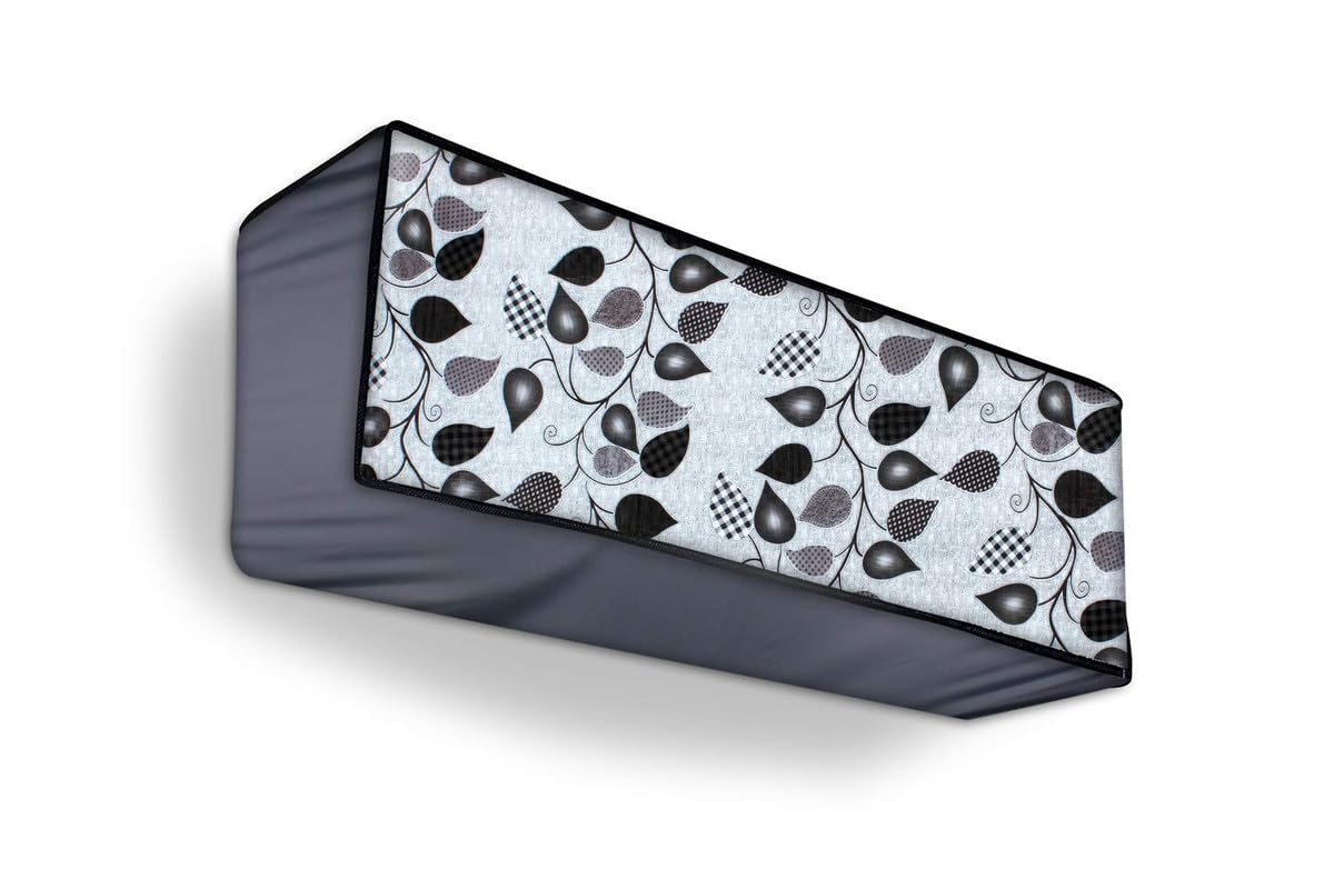MW PRINTS Split AC Cover Indoor Unit for 1 Ton Capacity AC Dustproof and Water Resistant AC Cover (Grey Leaves)