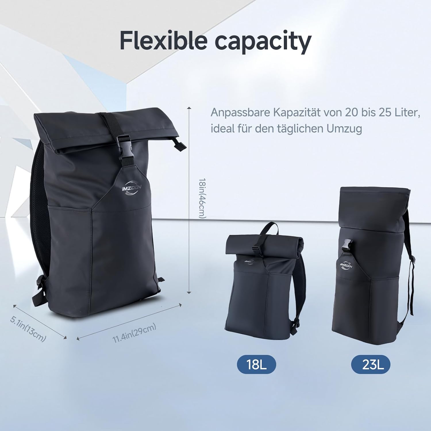 Rolltop Backpack for Men Women, Lightweight,PU Waterproof Bag Laptop Backpack Fits 16 inch Laptop Large Capacity Adjustable 23L for Travel Sports Work University Camping School Season,Black - Image 2