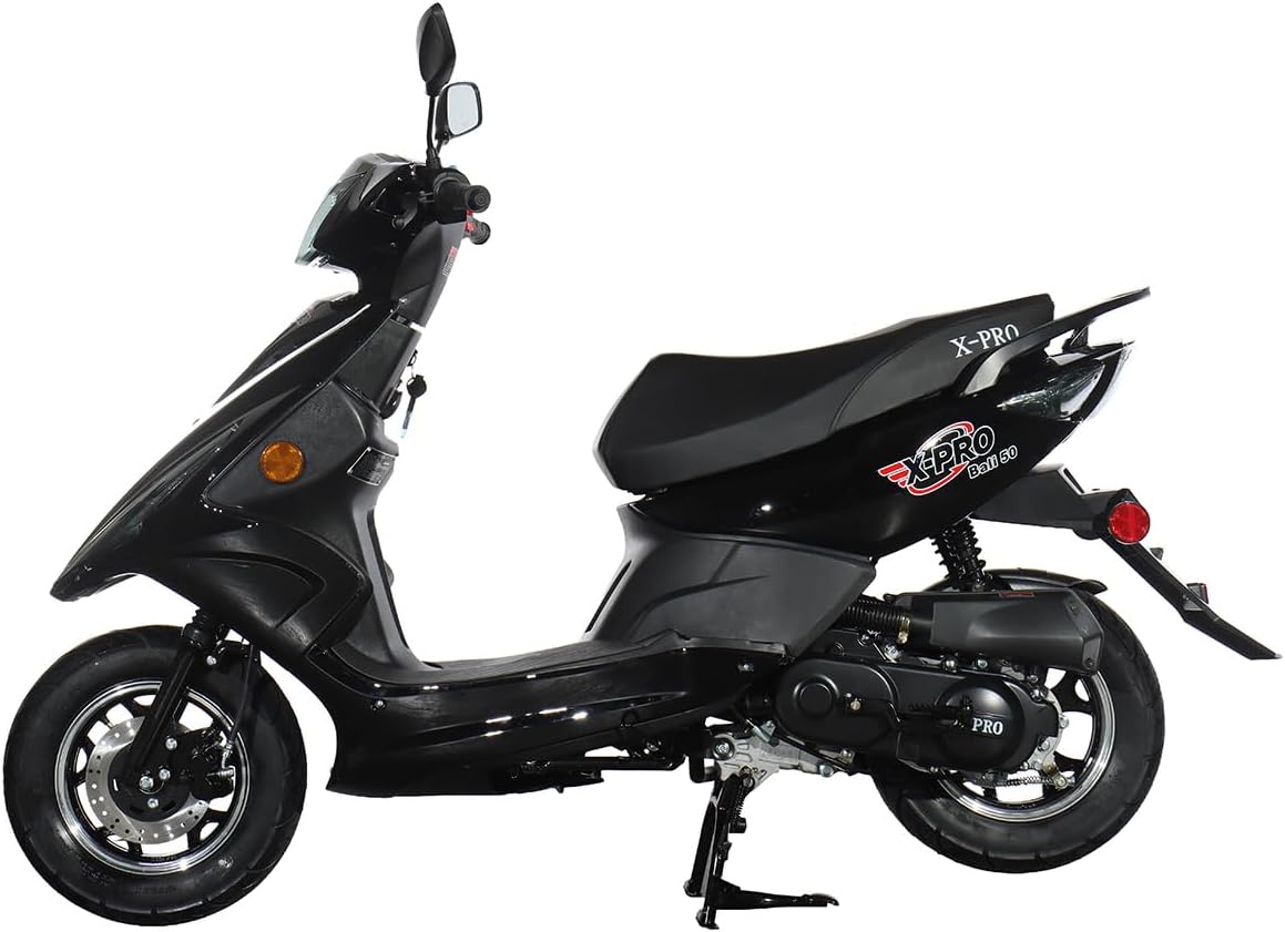 X-PRO Bali 50cc Gas Moped for Adults, Automatic 4-Stroke Engine, 10 Inch Wheels, LED Lights, EPA Approved Street Legal (Black)