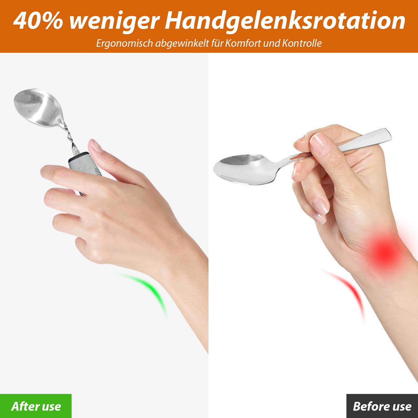 Gohytal 4-częściowy zestaw sztućców Easy Grip, adaptacyjne sztućce z grubym uchwytem, elastyczne sztućce do Parkinsona, elastyczne naczynia ze stali nierdzewnej z nożem, widelcem do zapalenia stawów,