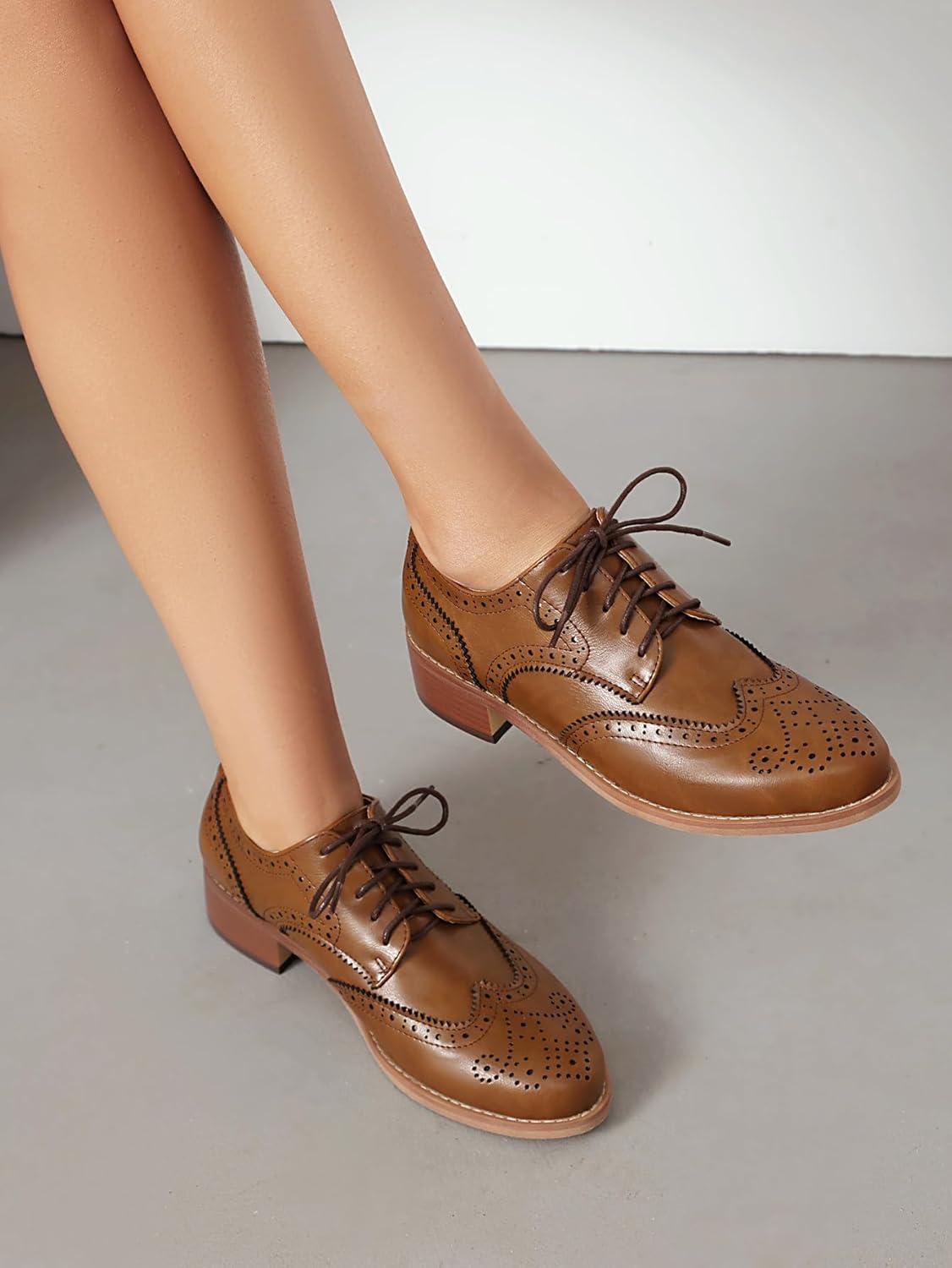 BEAUPAS Women's Classic Wingtip Oxford Shoes Lace Up Brogue Dress Shoes Low Heel - Image 7