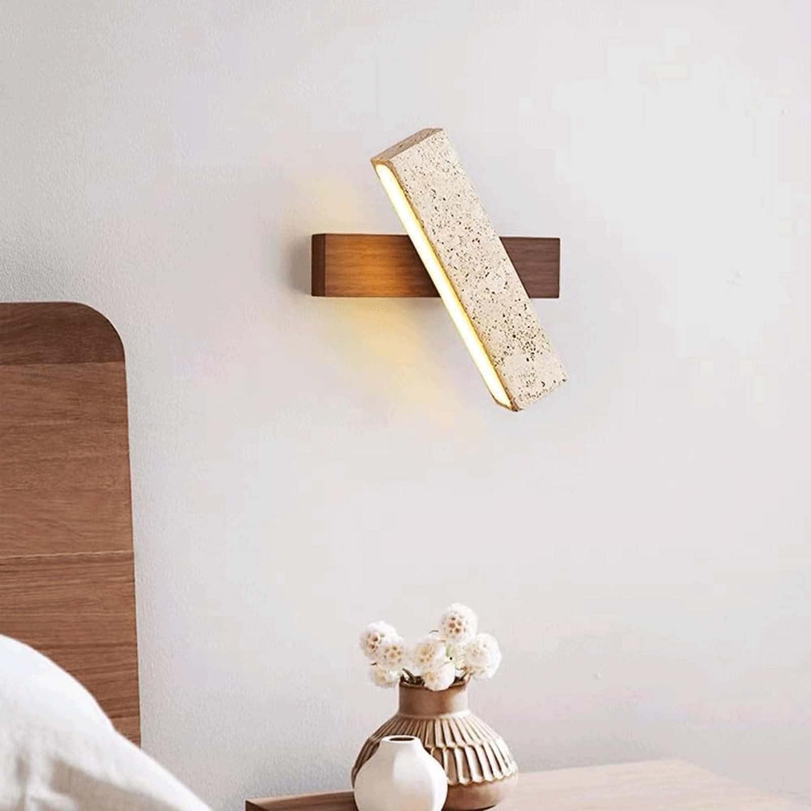 Applique Murale LED carrée en travertin, rotative à 180°, en Pierre Naturelle, éclairage d'intérieur Moderne en Bois pour Salle de Bain, Chambre à Coucher, Chevet, Salon