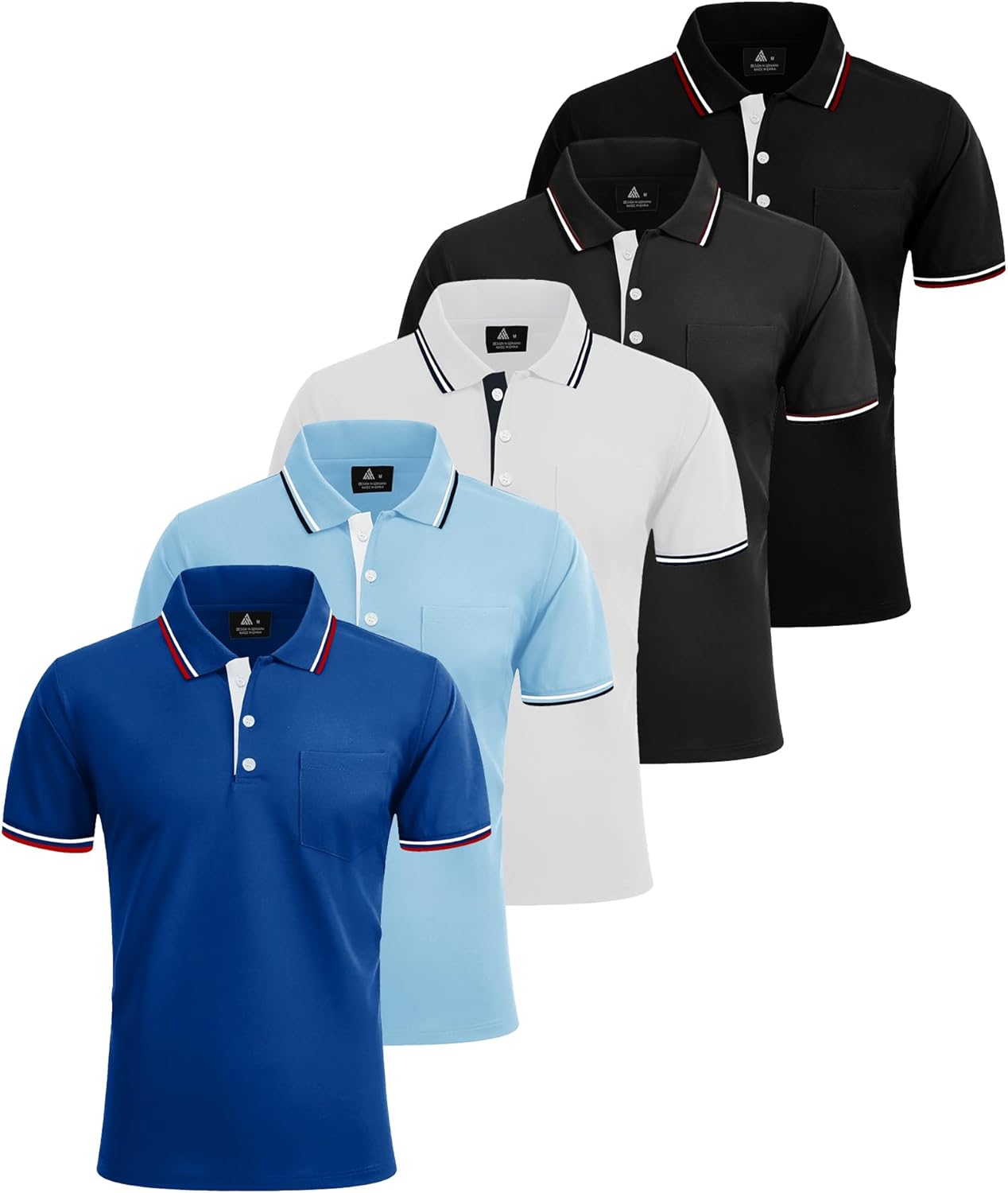 ZITY 5 Pack Men Polo Shirts Short Sleeve with Pocket Wicking Golf Shirts for Men Casual Collared T-Shirts