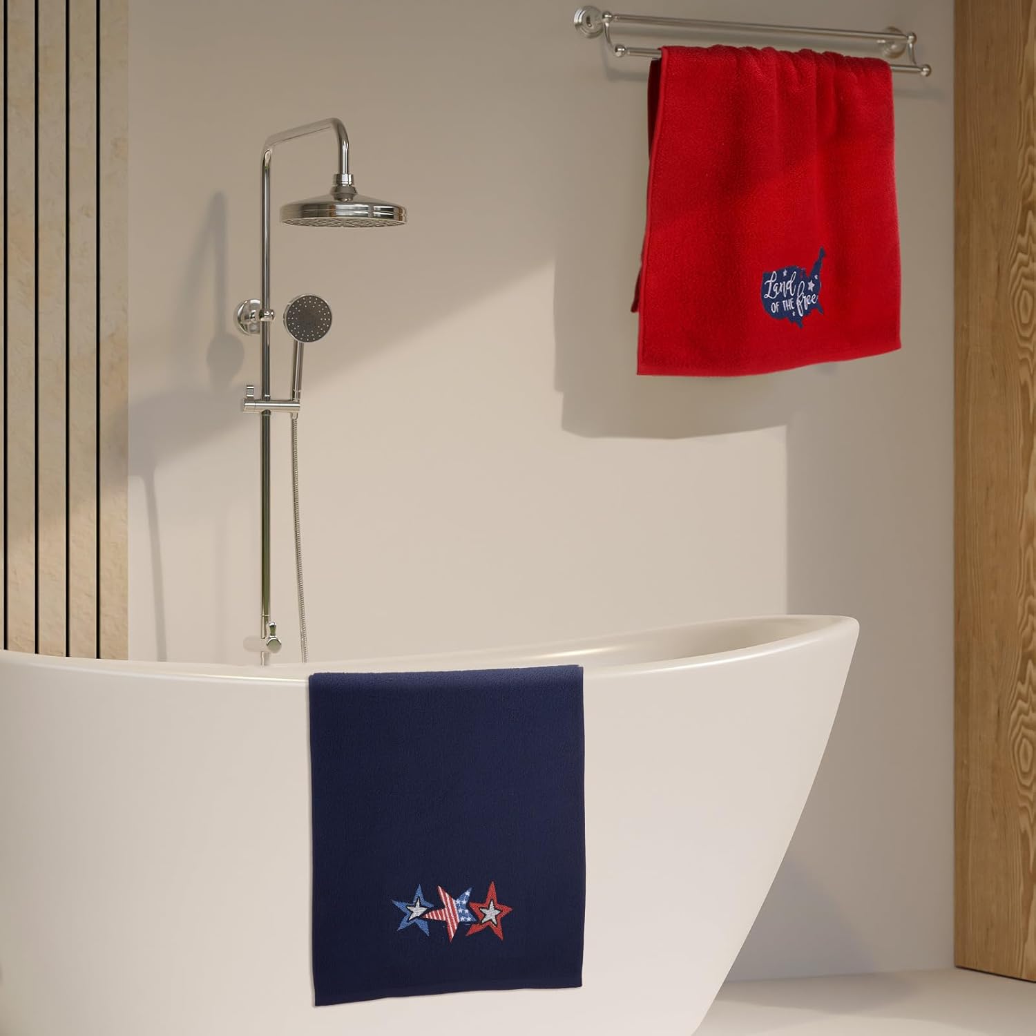 Mindsoft 3 Pcs Memorial Day Hand Towels USA Patriotic Bathroom Towel Red White Blue 250th Anniversary 16 x 28'' 4th of July Kitchen Towels Independence Day American Flag Stars Cotton Embroidered Decor