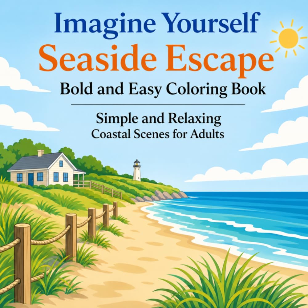 Imagine Yourself Seaside Escape Bold and Easy Coloring Book: Simple and Relaxing Coastal Scenes for Adults (Imagine Yourself Coloring Series)