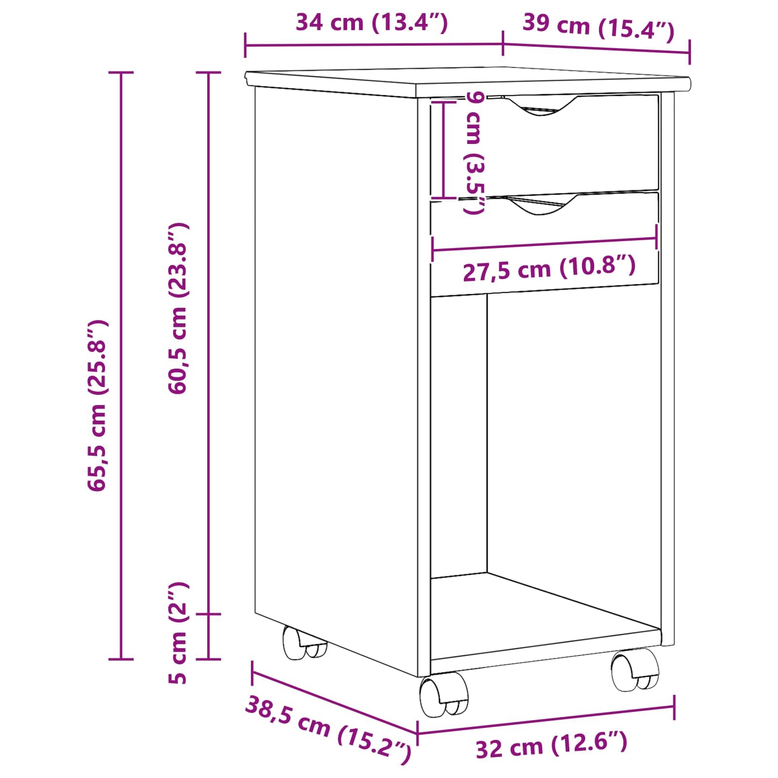 vidaXL Mobile con Ruote Marrone 34 x 39 x 65,5 cm, Scrivania Studio, design rettangolare minimalista, con tanto spazio, rotelle per ufficio a casa, mobile in MDF per organizzare