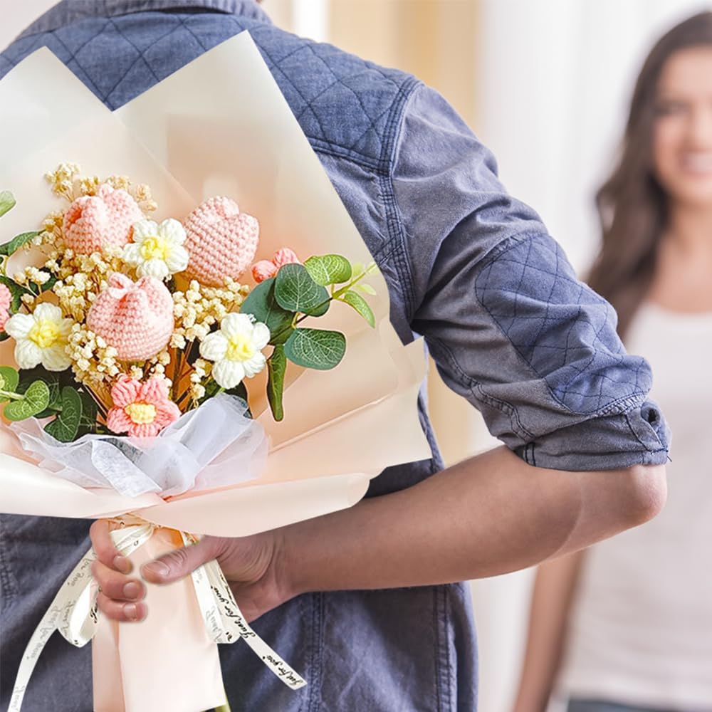 Bouquet Di Tulipani All'Uncinetto Promessa Arrossita - Duo Di Anniversaries Romantic Gifts