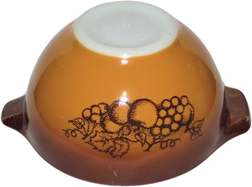 1960's Old Orchard Fruit Pattern Orangey-Brown 1 1/2 pinta Cenicienta mezcla de tazón de masa de anidación, 7 1/2 x 3 1/2 pulgadas