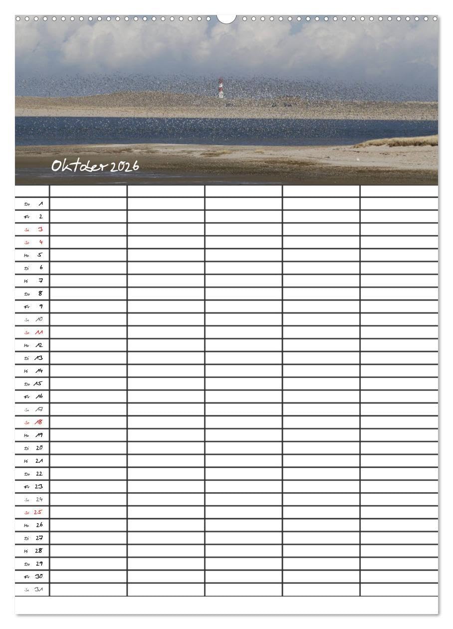 Familienplaner - Sylt (Wandkalender 2026 DIN A2 hoch), CALVENDO Monatskalender: Der Sylt-Kalender für die ganze Familie (CALVENDO Orte)