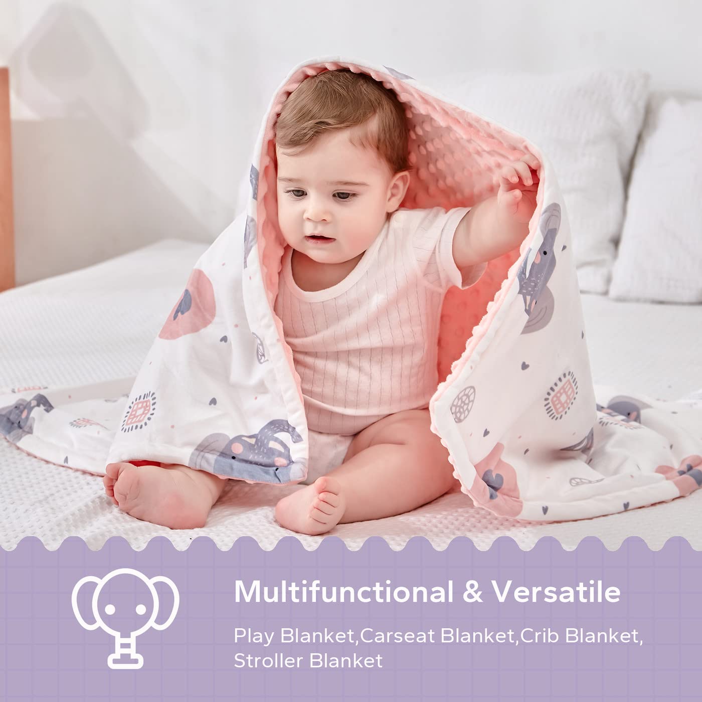 FUNUPUP Coperta per Neonati Cotone, Copertina Neonato 75x100 cm Bifacciale Morbida per Bambino Bambini Bambine