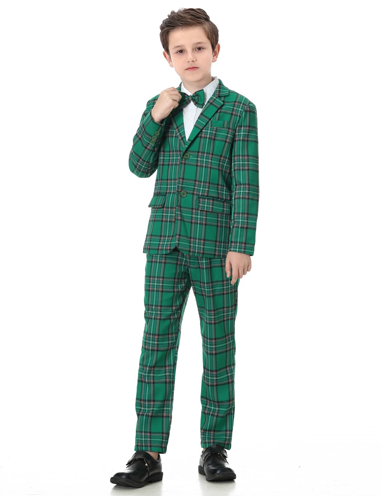 A&J DESIGN Set da 2 pezzi per bambino, giacca e pantaloni, papillon, per bambini, a quadretti, formali