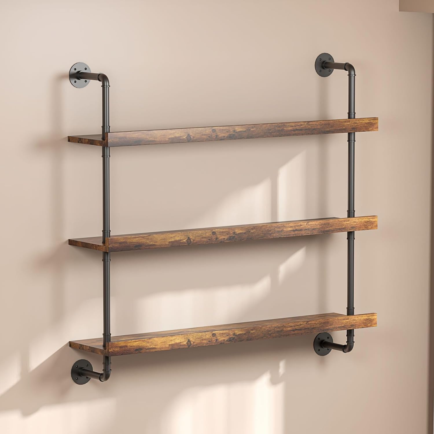 3-Tier Wall Mounted Wine Rack with LED,Liquor Bottles Floating Shelves Display Storage Organizer for Home Bar Dining Room Kitchen (31.5" W x 47.2" H)