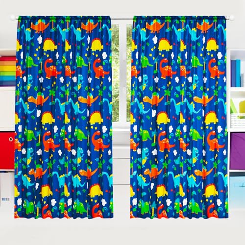 Image of LinenTopia Kids Window Curtain 2 Panel Sets - Toddler Curtains w/ 2 Rod Pockets & 2 Tiebacks - 38"x84" Kids Dinosaur Room Decor Boys - (Dinosaurs)