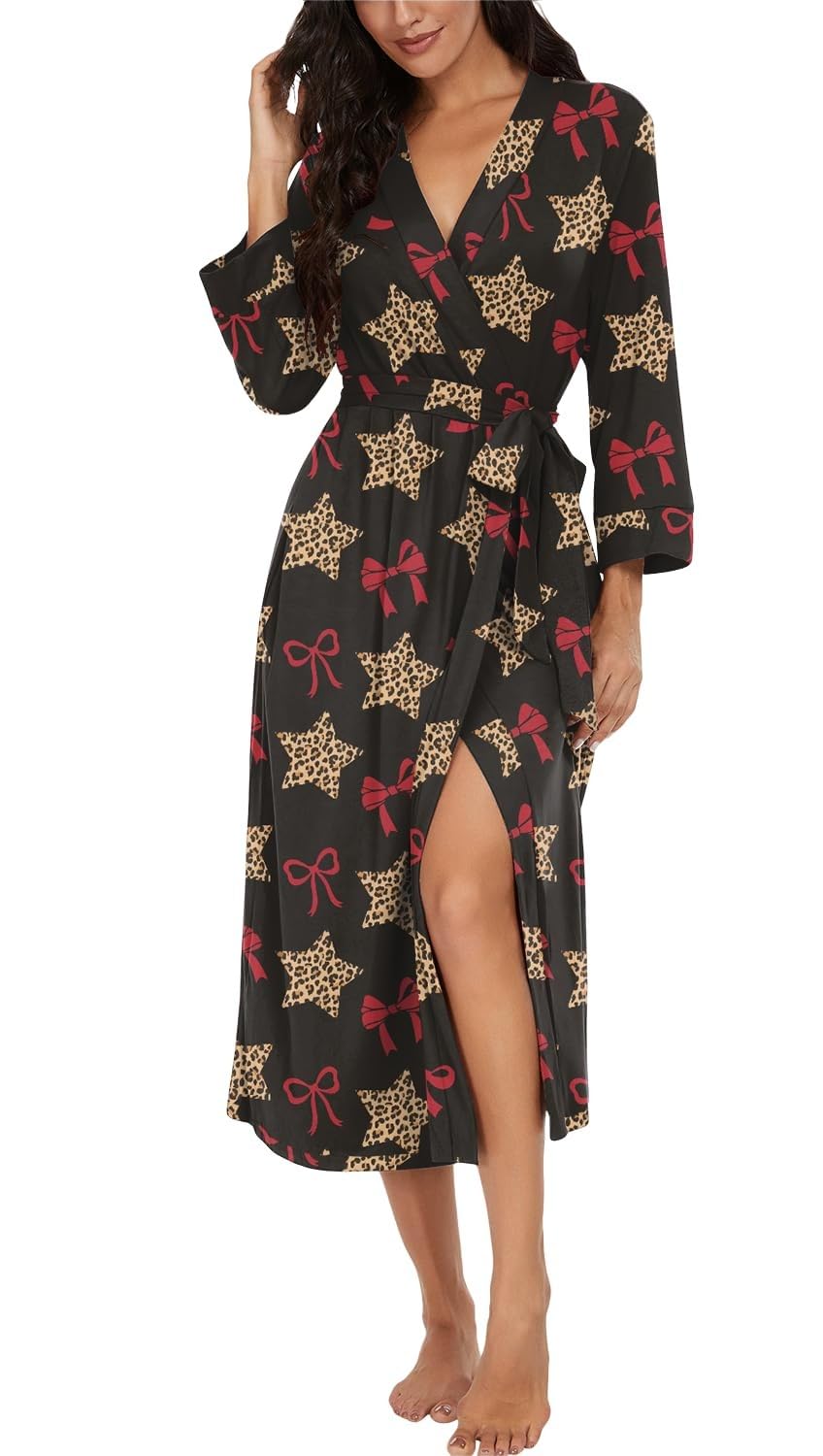 PrinStory Women Long/Short Bathrobe Knit Kimono Robes Soft Womens Dressing Gowns Casual Ladies Loungewear — view 46