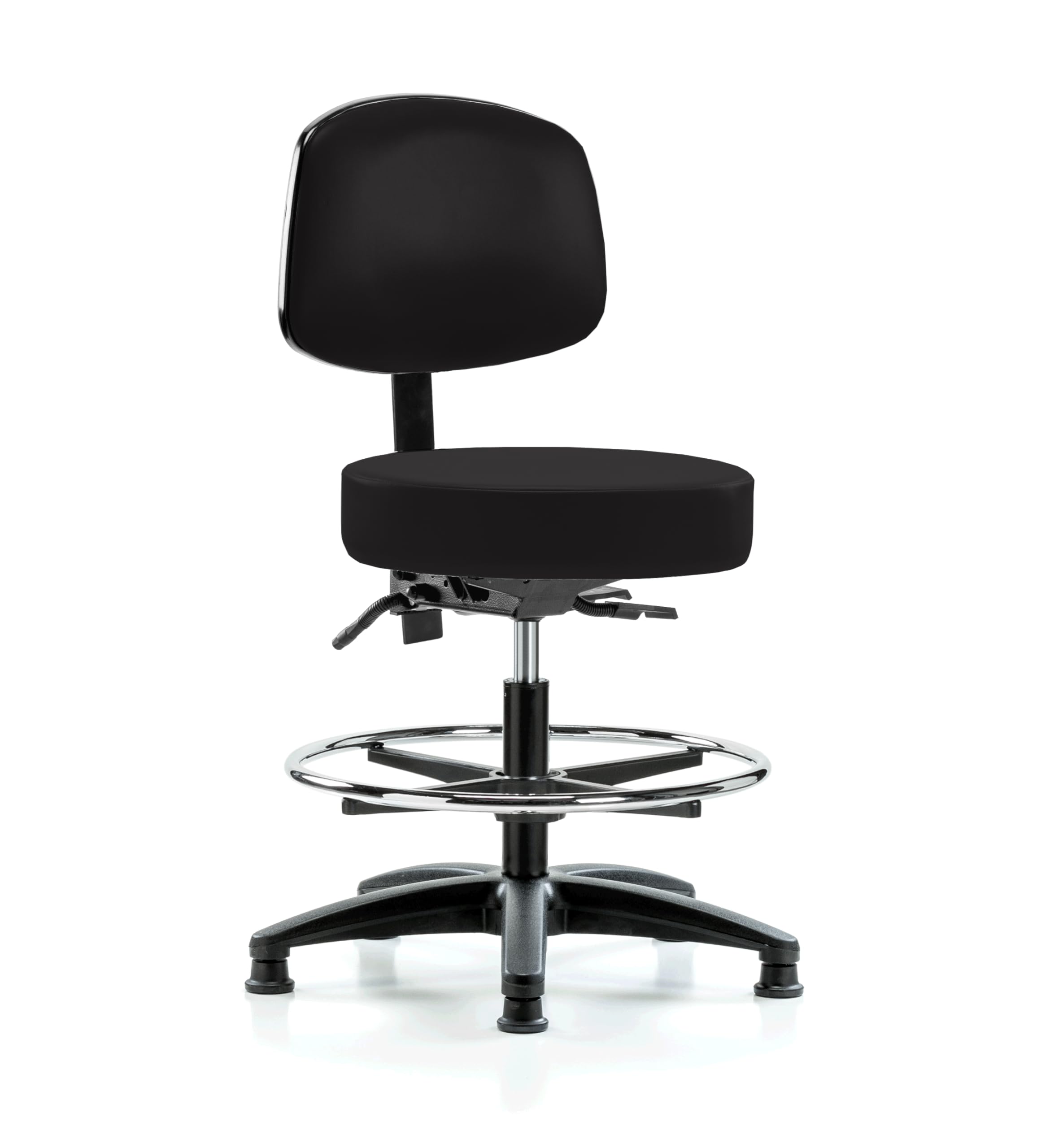 Perch Exam Stool with Foot Ring, Glides, 21-28.5", Black Vinyl