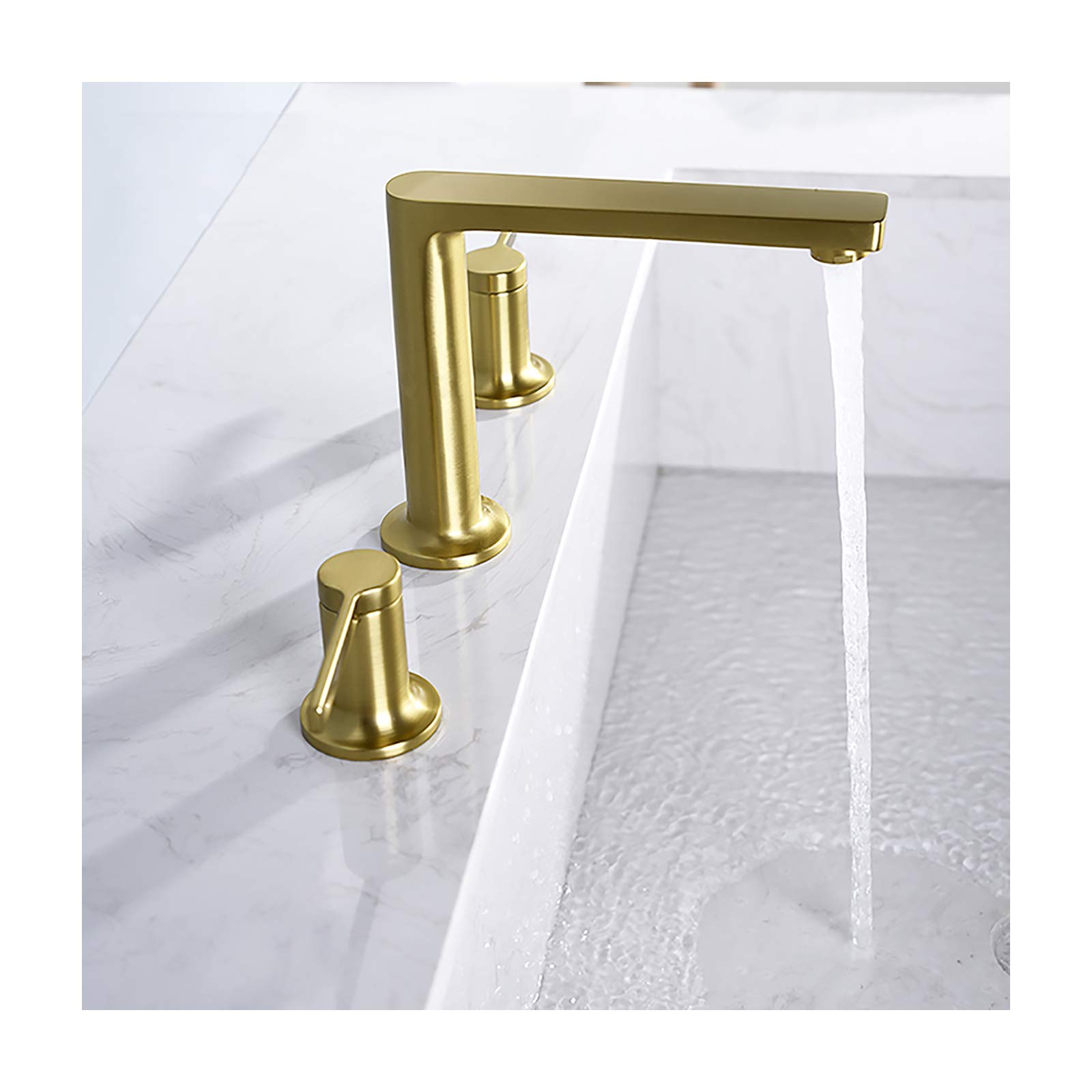 Grifo Mezclador para Lavabo de baño, Grifo de latón con Doble manija para Lavabo de baño, Grifo de Lavabo de 3 Orificios, Grifo de Lavabo montado en la Cubierta con Agua fría y Caliente, Oro