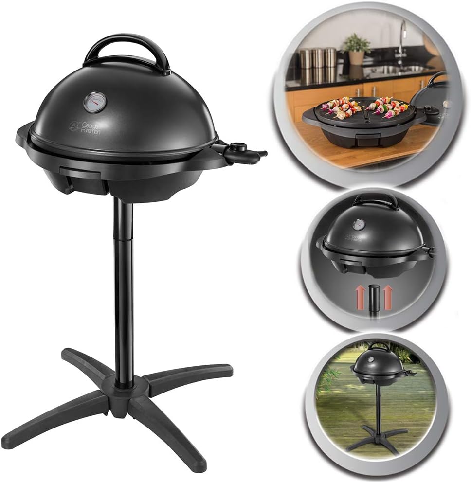 George Foreman Barbecue Elettrico Interno Esterno con Piedistallo, Piastre antiaderenti removibili, Grill, Vassoio raccogli scarti, 15 Porzioni, 2400 W, Pulizia facile, 22460-56 George Foreman Barbecue Elettrico Interno Esterno con Piedistallo, Piastre antiaderenti removibili, Grill, Vassoio raccogli scarti, 15 Porzioni, 2400 W, Pulizia facile, 22460-56