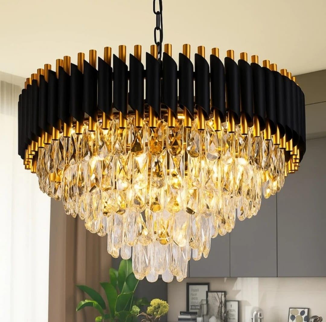 MSM Black Mamba Modern Crystal Pendant Light 5 Tiers Black and Gold Fixtures 14” Round, Stainless Steel Tube Crystal Golden Finish Exquisite Design Pendant for Home and Office (600mm)-picture-10